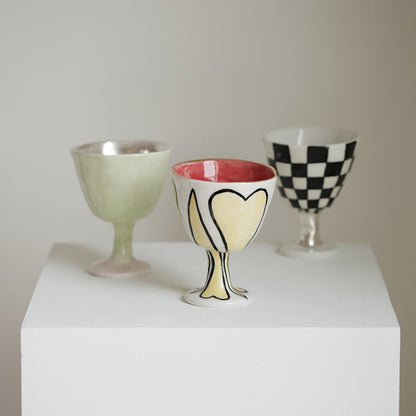Checkerboard Ceramic Footed Bowl / Goblet