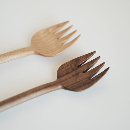 Hand Carved Wooden Dessert Fork Set of 2