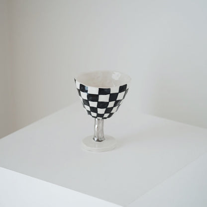 Checkerboard Ceramic Footed Bowl / Goblet