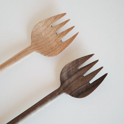 Hand Carved Wooden Dessert Fork Set of 2