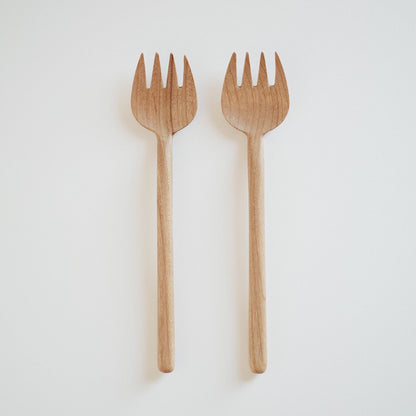 Hand Carved Wooden Dessert Fork Set of 2