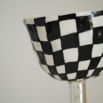 Checkerboard Ceramic Footed Bowl / Goblet