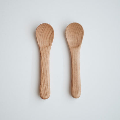Hand Carved Wooden Dessert Spoon Set of 2
