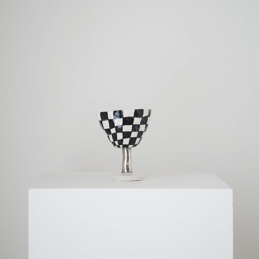 Checkerboard Ceramic Footed Bowl / Goblet