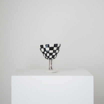 Checkerboard Ceramic Footed Bowl / Goblet