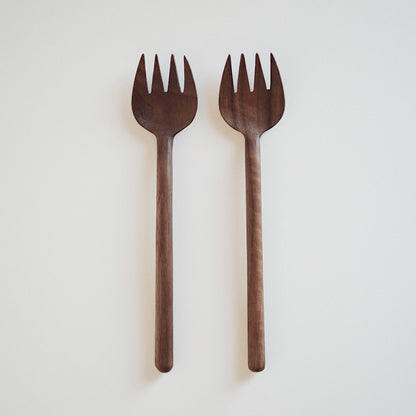 Hand Carved Wooden Dessert Fork Set of 2